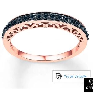 Kay Jewelers Rose Gold Ring with Black Stones, 1/4ct, 10k